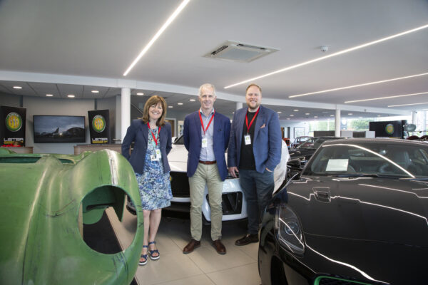 Amanda Melton Paul Jones and Lawrence Whittaker at Lister Cars HQ